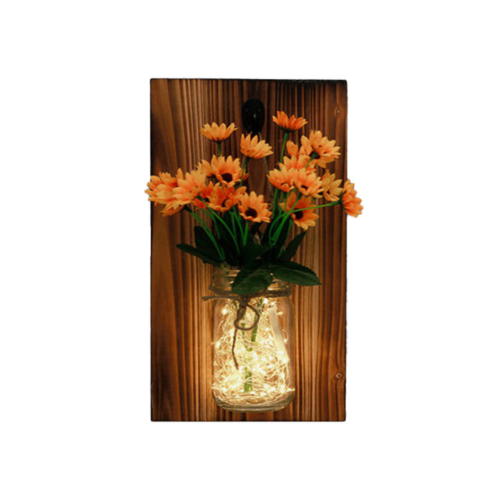 Skørter | Beige/Orange/White Flower Wall Lamp Contemporary String Light with Wooden Back Plate