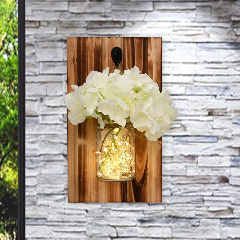 Skørter | Beige/Orange/White Flower Wall Lamp Contemporary String Light with Wooden Back Plate