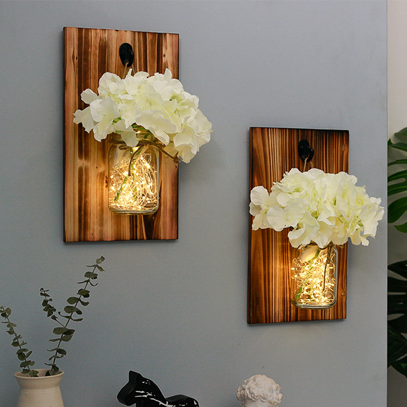 Skørter | Beige/Orange/White Flower Wall Lamp Contemporary String Light with Wooden Back Plate