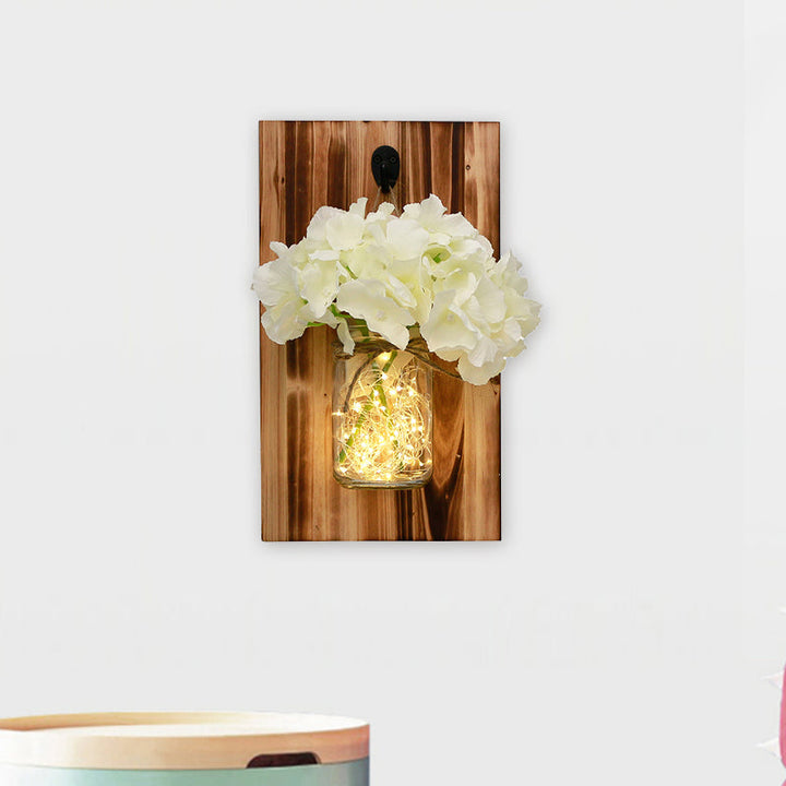 Skørter | Beige/Orange/White Flower Wall Lamp Contemporary String Light with Wooden Back Plate