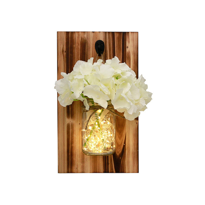 Skørter | Beige/Orange/White Flower Wall Lamp Contemporary String Light with Wooden Back Plate