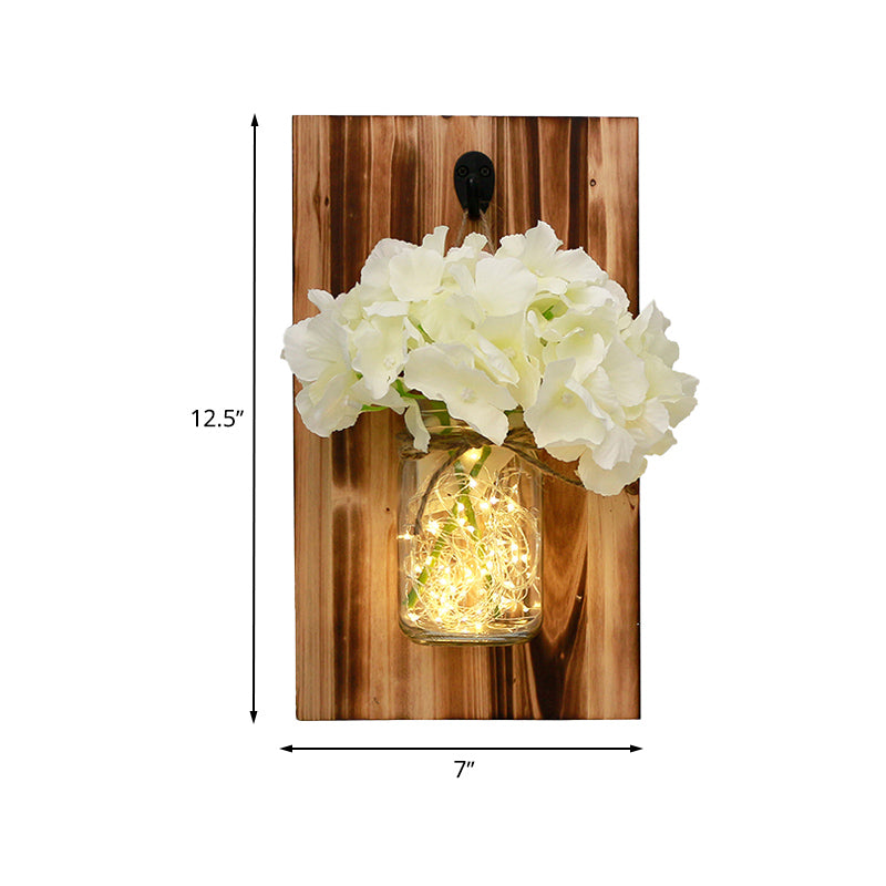 Skørter | Beige/Orange/White Flower Wall Lamp Contemporary String Light with Wooden Back Plate