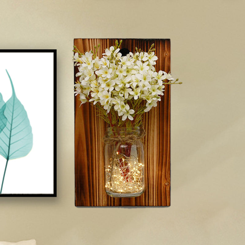Skørter | Beige/Orange/White Flower Wall Lamp Contemporary String Light with Wooden Back Plate