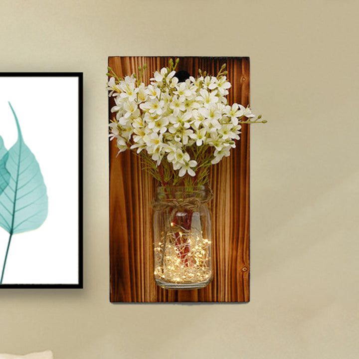 Skørter | Beige/Orange/White Flower Wall Lamp Contemporary String Light with Wooden Back Plate