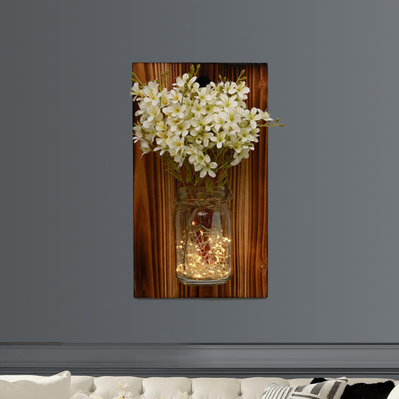 Skørter | Beige/Orange/White Flower Wall Lamp Contemporary String Light with Wooden Back Plate