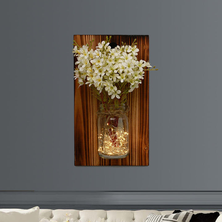 Skørter | Beige/Orange/White Flower Wall Lamp Contemporary String Light with Wooden Back Plate