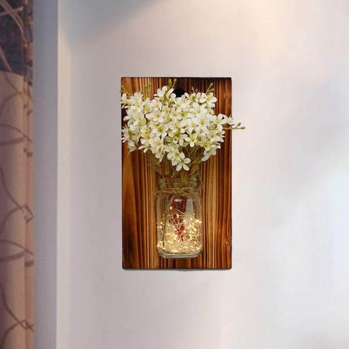 Skørter | Beige/Orange/White Flower Wall Lamp Contemporary String Light with Wooden Back Plate