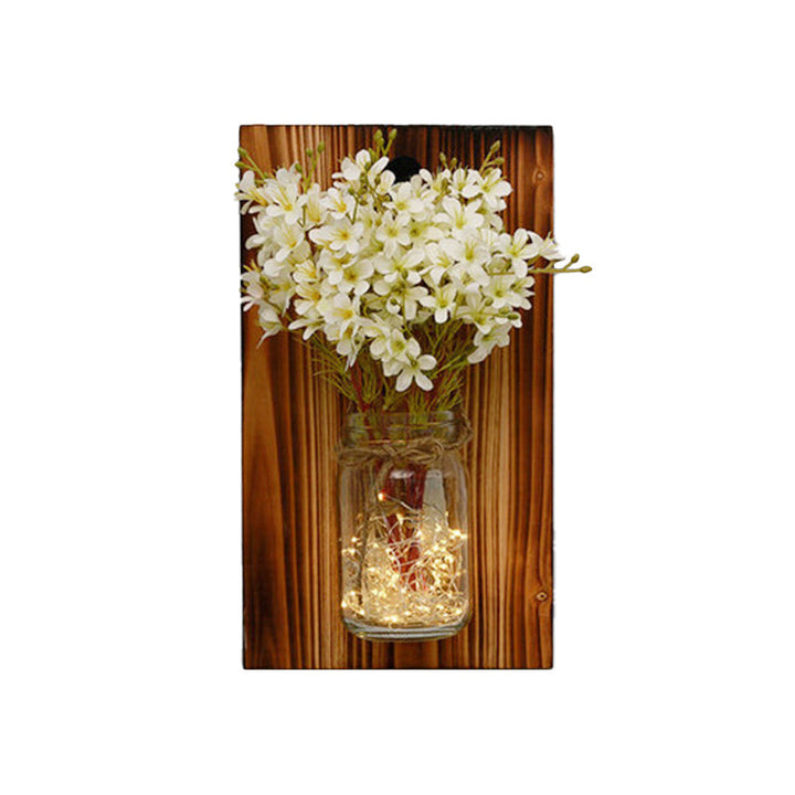 Skørter | Beige/Orange/White Flower Wall Lamp Contemporary String Light with Wooden Back Plate