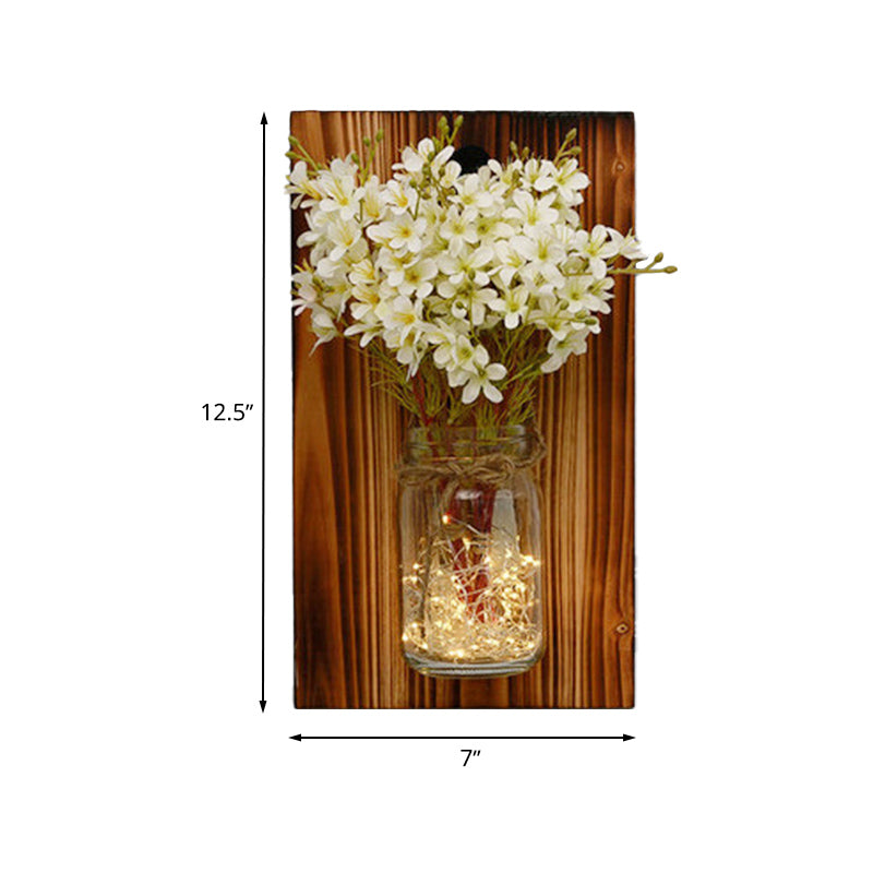 Skørter | Beige/Orange/White Flower Wall Lamp Contemporary String Light with Wooden Back Plate