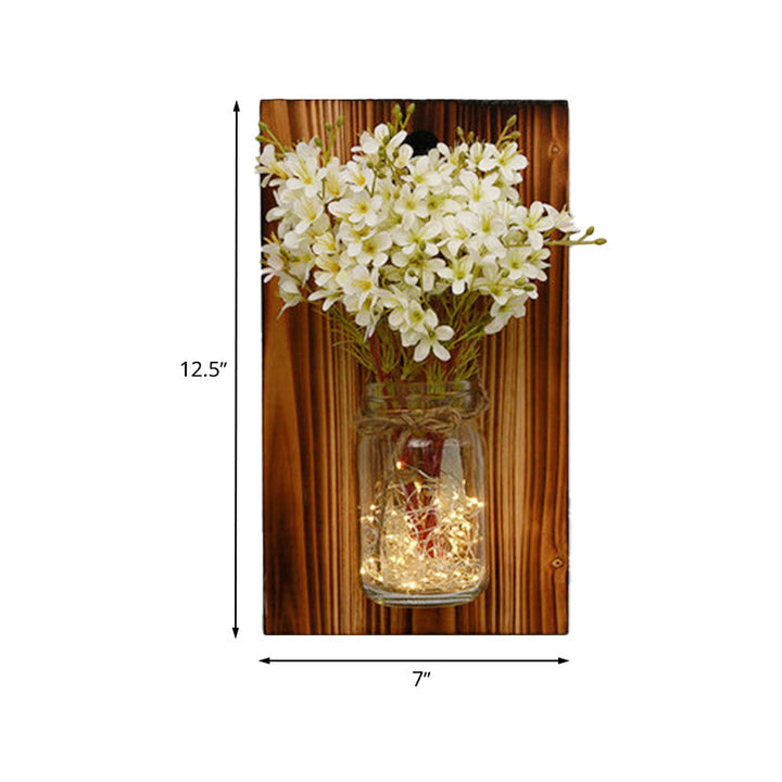 Skørter | Beige/Orange/White Flower Wall Lamp Contemporary String Light with Wooden Back Plate