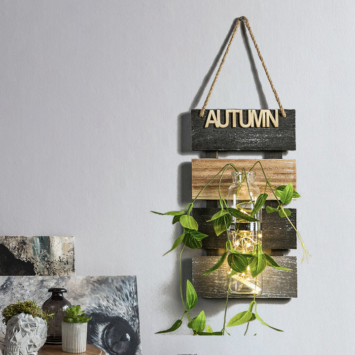 Skørter | Dark Green/Light Green/Yellow Plant Wall Lamp Rustic Ambient Lighting with Wooden Backplate