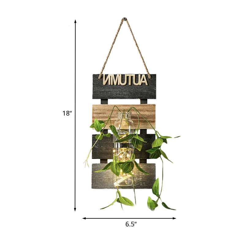 Skørter | Dark Green/Light Green/Yellow Plant Wall Lamp Rustic Ambient Lighting with Wooden Backplate