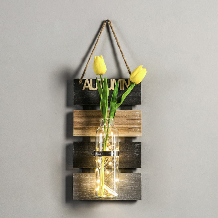 Skørter | Dark Green/Light Green/Yellow Plant Wall Lamp Rustic Ambient Lighting with Wooden Backplate