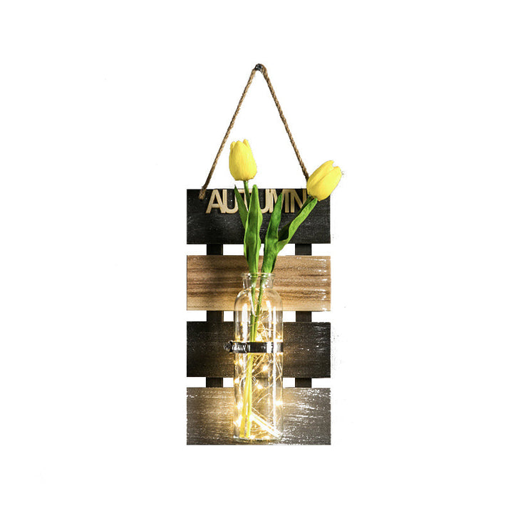 Skørter | Dark Green/Light Green/Yellow Plant Wall Lamp Rustic Ambient Lighting with Wooden Backplate