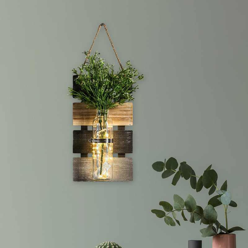Skørter | Dark Green/Light Green/Yellow Plant Wall Lamp Rustic Ambient Lighting with Wooden Backplate