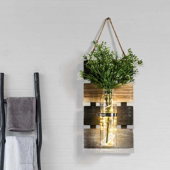Skørter | Dark Green/Light Green/Yellow Plant Wall Lamp Rustic Ambient Lighting with Wooden Backplate