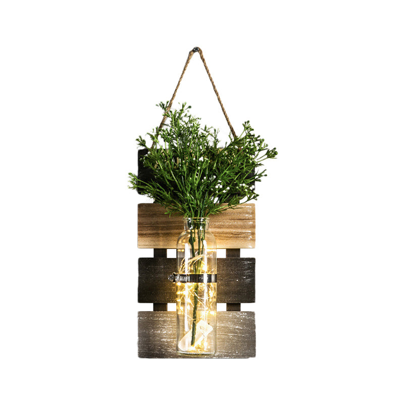 Skørter | Dark Green/Light Green/Yellow Plant Wall Lamp Rustic Ambient Lighting with Wooden Backplate