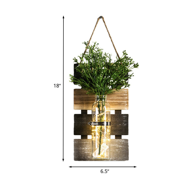 Skørter | Dark Green/Light Green/Yellow Plant Wall Lamp Rustic Ambient Lighting with Wooden Backplate