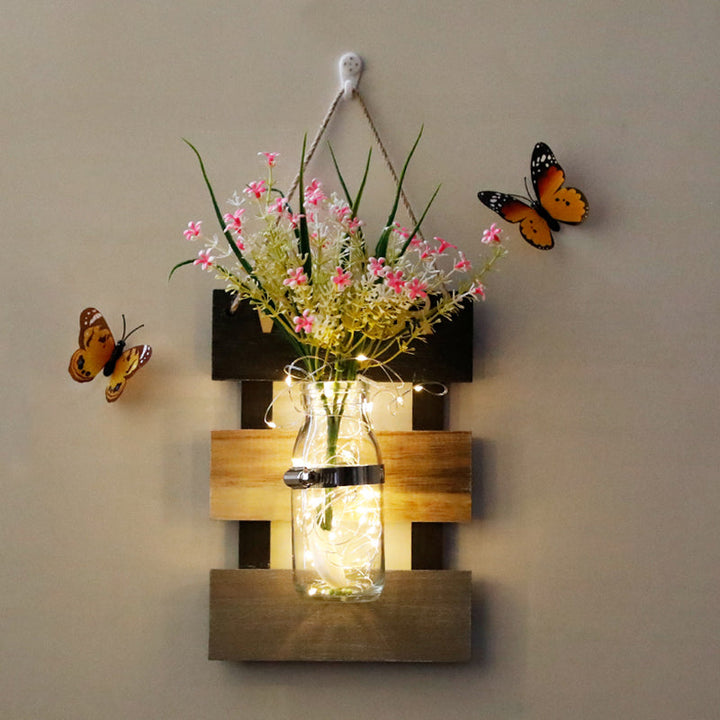 Skørter | Pink/ Pink-Yellow Flowers Wall Lamp for Café Clear Glass Bottle String Lights in Contemporary Style