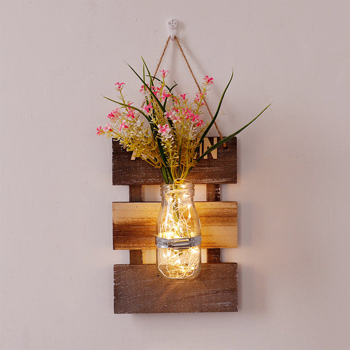 Skørter | Pink/ Pink-Yellow Flowers Wall Lamp for Café Clear Glass Bottle String Lights in Contemporary Style