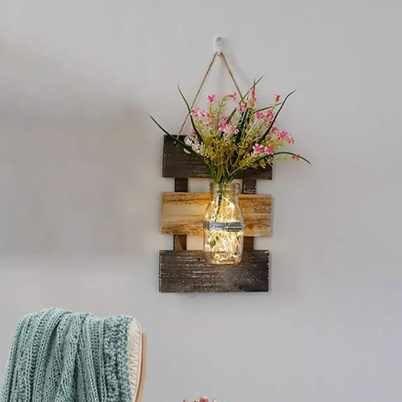 Skørter | Pink/ Pink-Yellow Flowers Wall Lamp for Café Clear Glass Bottle String Lights in Contemporary Style