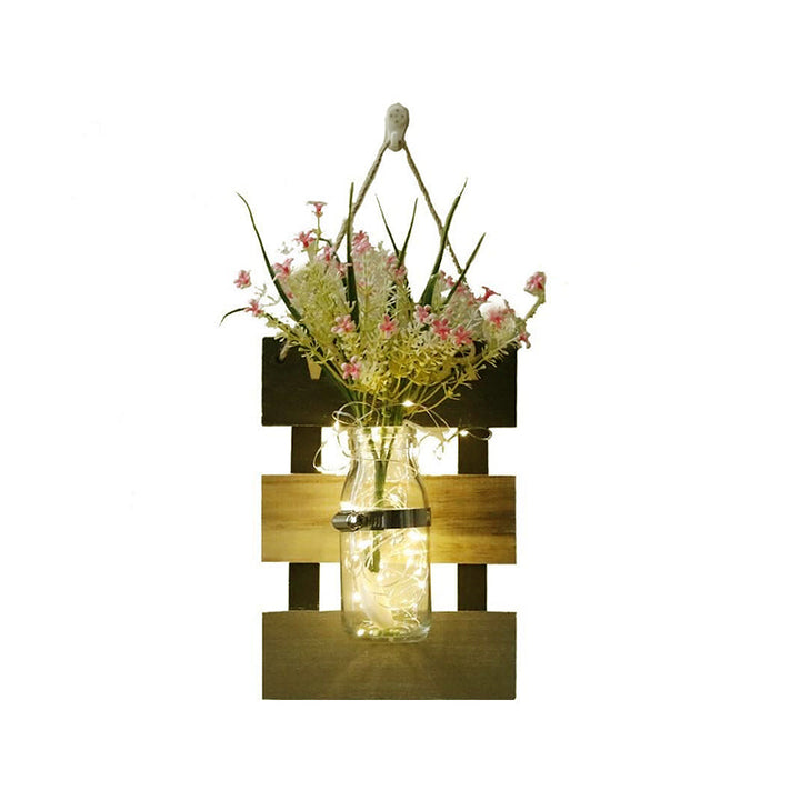 Skørter | Pink/ Pink-Yellow Flowers Wall Lamp for Café Clear Glass Bottle String Lights in Contemporary Style