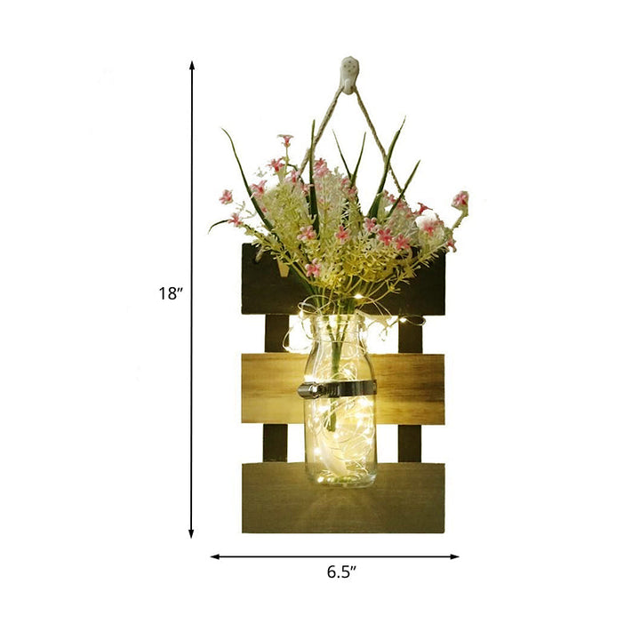 Skørter | Pink/ Pink-Yellow Flowers Wall Lamp for Café Clear Glass Bottle String Lights in Contemporary Style