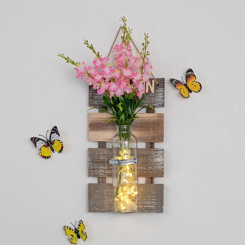 Skørter | Pink/ Pink-Yellow Flowers Wall Lamp for Café Clear Glass Bottle String Lights in Contemporary Style