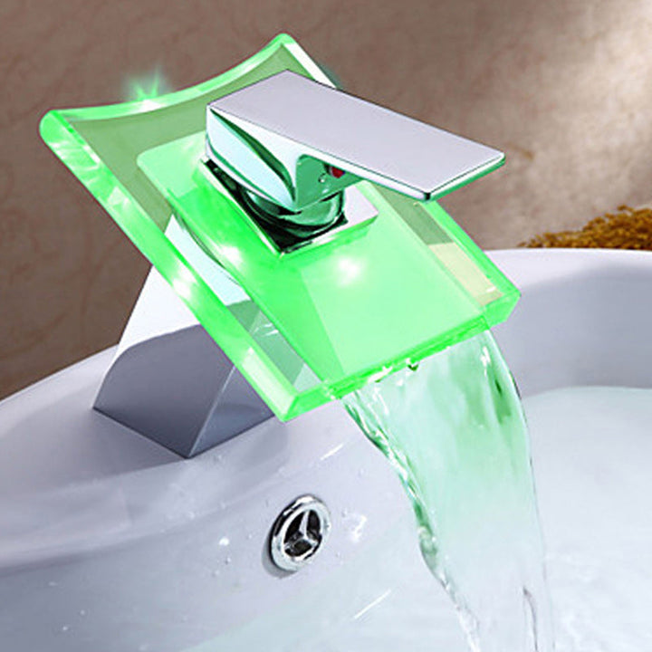 Lisslune | 1-Handle Basin Mixer 1-Hole Copper Sink Tap with LED Lighting