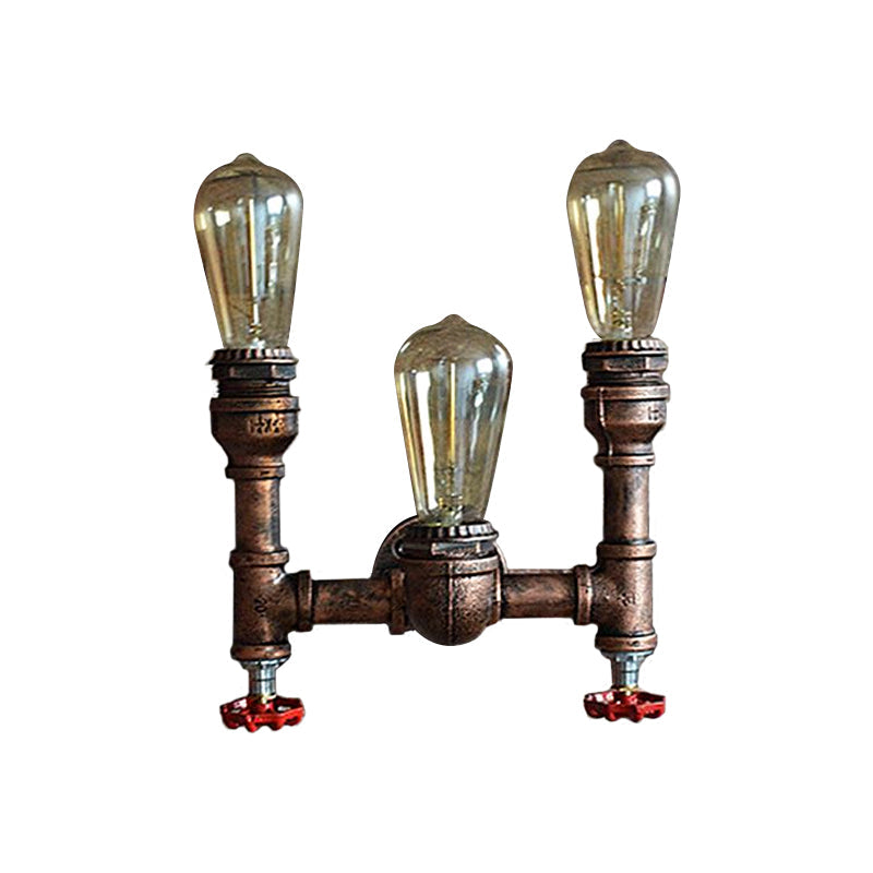Skørter | 3 Light Open Bulb Wall Lamp with Gauge/Valve Decoration Industrial Style Bronze Metal Wall Mount Light over Table