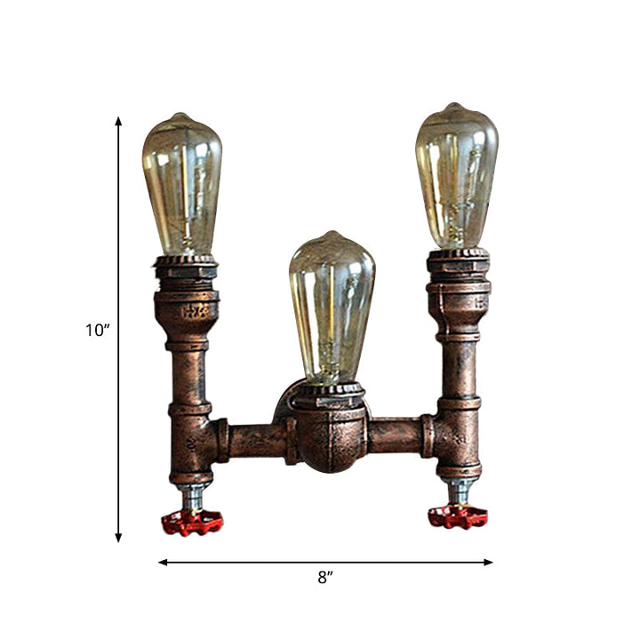 Skørter | 3 Light Open Bulb Wall Lamp with Gauge/Valve Decoration Industrial Style Bronze Metal Wall Mount Light over Table