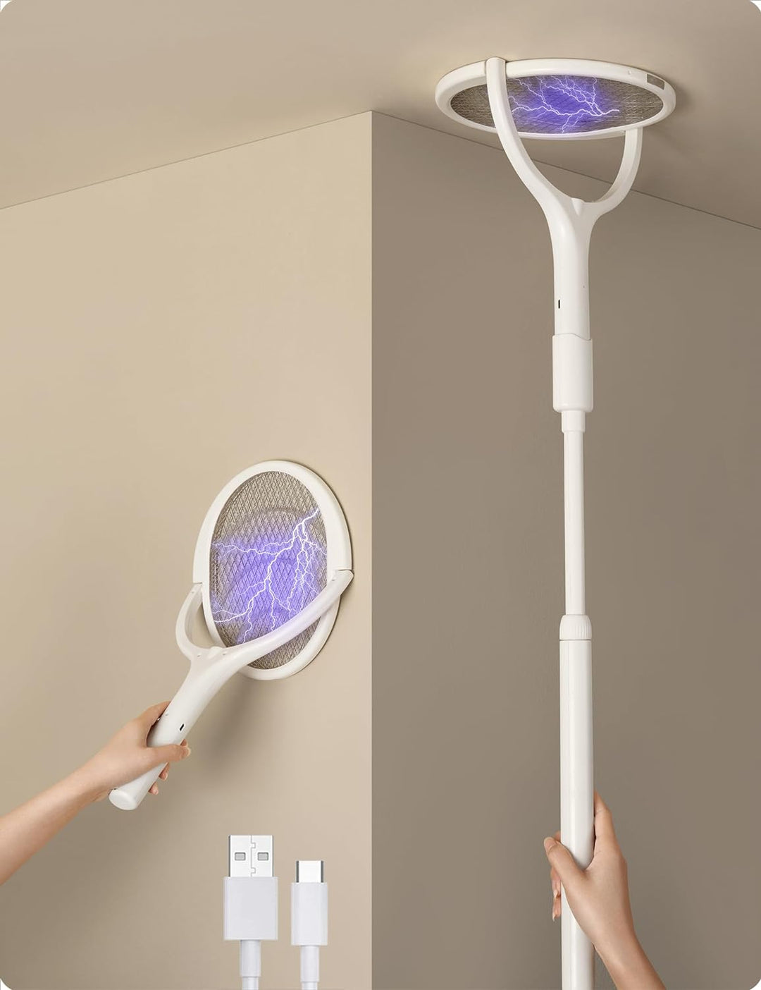 Lisslune | Rechargeable Electric Fly Swatter with Flexible 90° Rotating Head – High-Voltage Mosquito & Insect Zapper
