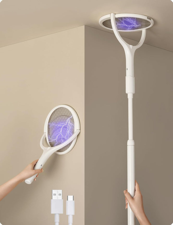 Lisslune | Rechargeable Electric Fly Swatter with Flexible 90° Rotating Head – High-Voltage Mosquito & Insect Zapper
