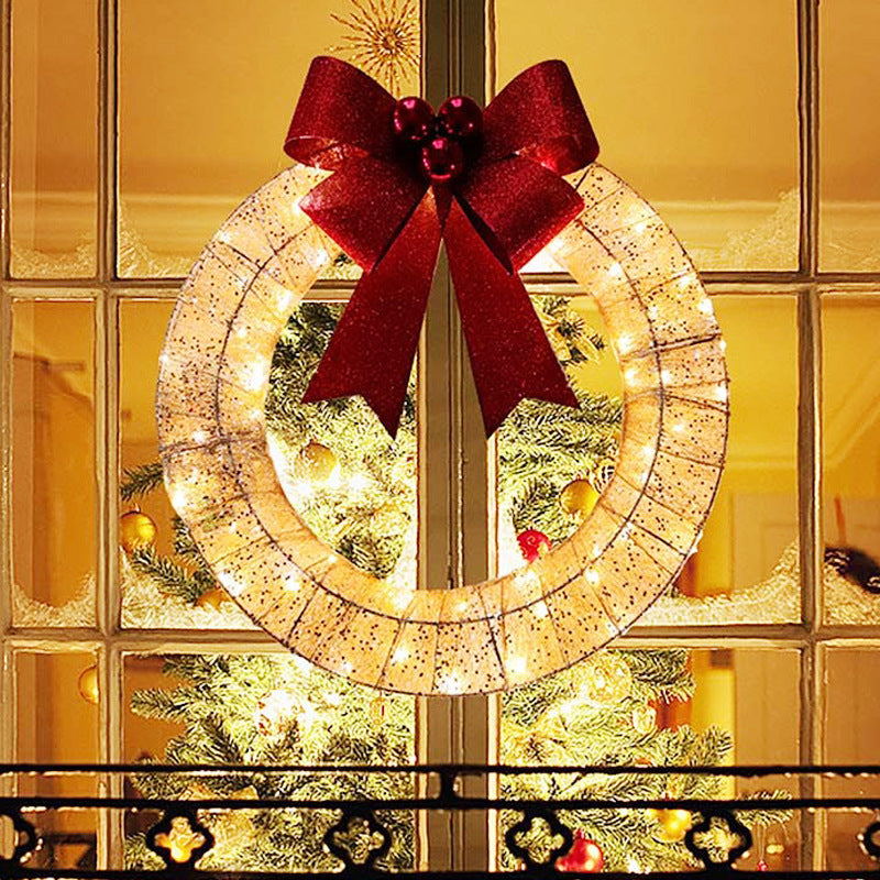 Lisslune | Illuminated Christmas Wreath Luxury Gold-Green 50cm – Handmade Door Wreath with LED