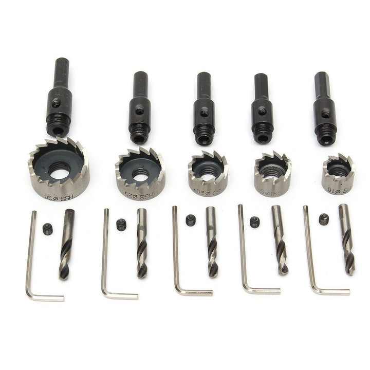 Lisslune | 5PCS Carbide Tip HSS Drill Hole Saw Set Stainless Steel Metal Alloy 16-30mm