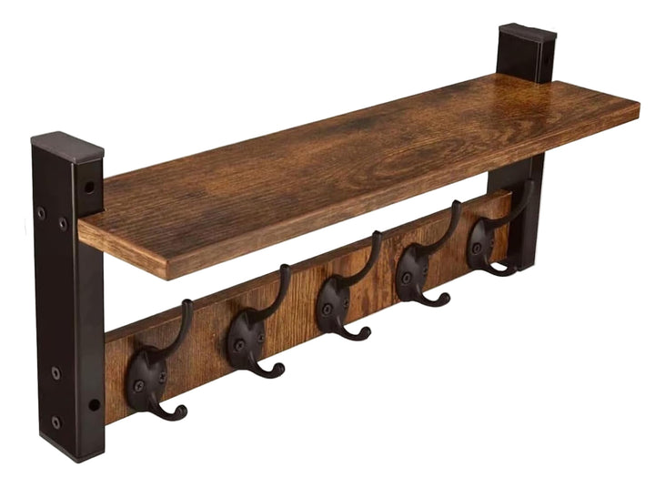 Lisslune | Wall-Mounted Coat Rack with Shelf and 5 Metal Hooks – Ravora