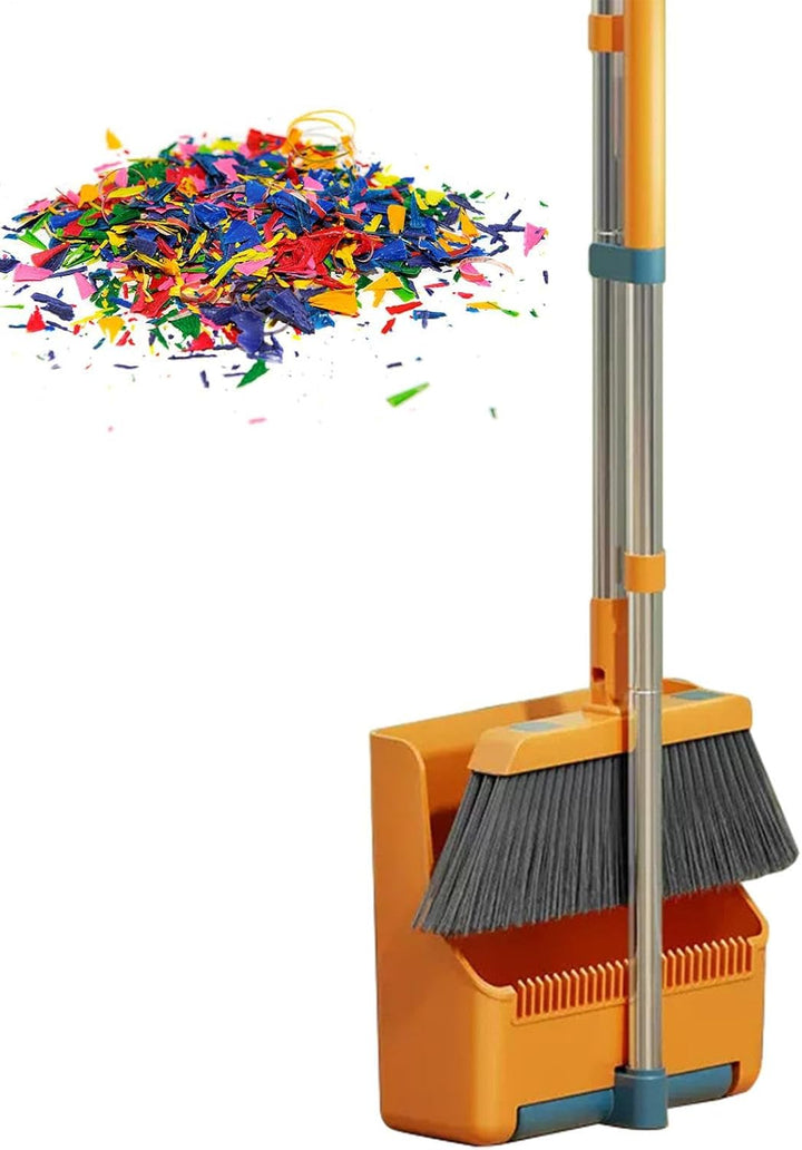 Lisslune | Large Broom and Dustpan Set – Long Handle with 180° Rotating Broom Head – Clavira