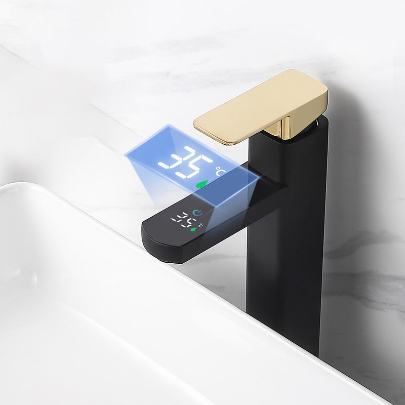 Lisslune | Contemporary Sink Faucet Digital Display Monochrome Low Arc Sink Bathroom Sink