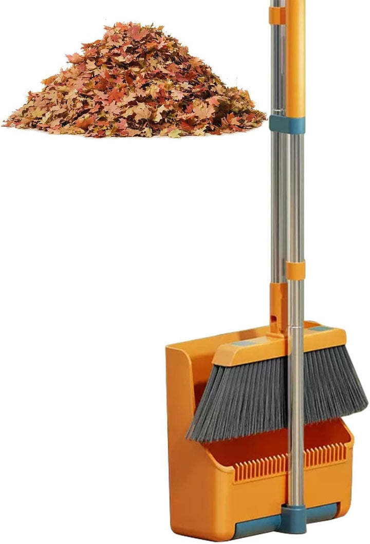 Lisslune | Large Broom and Dustpan Set – Long Handle with 180° Rotating Broom Head – Clavira
