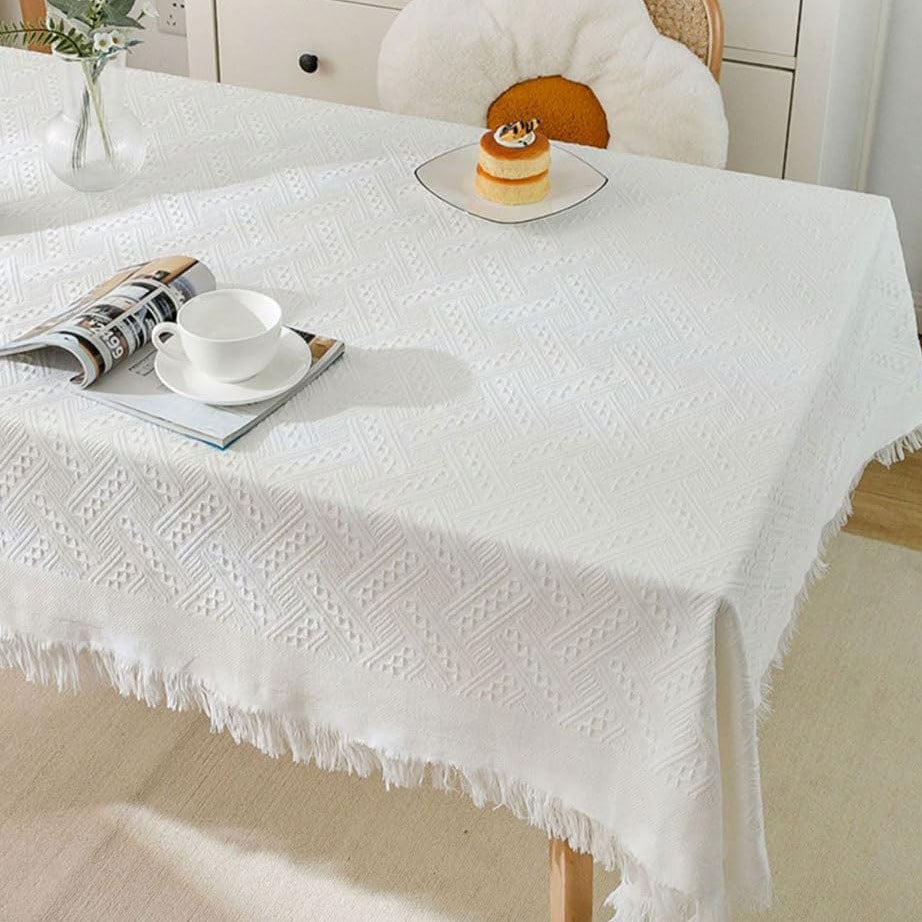Lisslune | Waffle Modern Tablecloth, Knitted Fabric Lace Coffee Cloth, Round Tablecloth, Rectangular Tablecloth