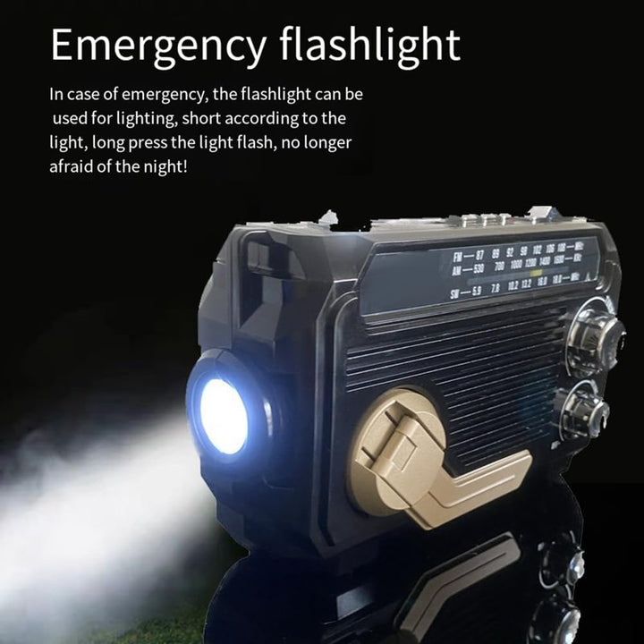 Lisslune | SafeWave Emergency Radio with Built-in Power Bank – Hand Crank, Solar & USB Charging, AM/FM, LED Torch & SOS Alert