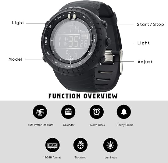 Lisslune | Henry Waterproof Men’s Digital Sports Watch – Shockproof, Tactical & LED Backlit Outdoor Timepiece