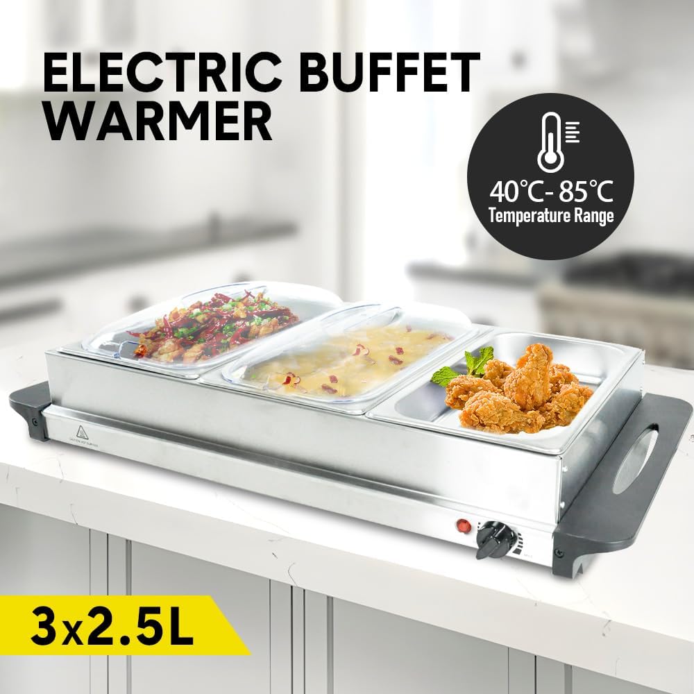 Lisslune | Electric Buffet Food Warmer with 3 × 2.5L Trays & Temperature Control – Valtero