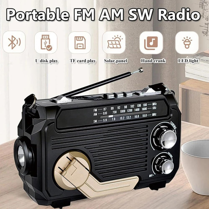 Lisslune | SafeWave Emergency Radio with Built-in Power Bank – Hand Crank, Solar & USB Charging, AM/FM, LED Torch & SOS Alert