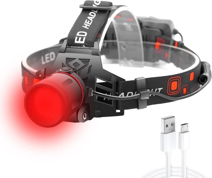 Lisslune | Rechargeable LED Headlamp with White, Red, and Green Light – Powerful Headlamp with USB and Battery
