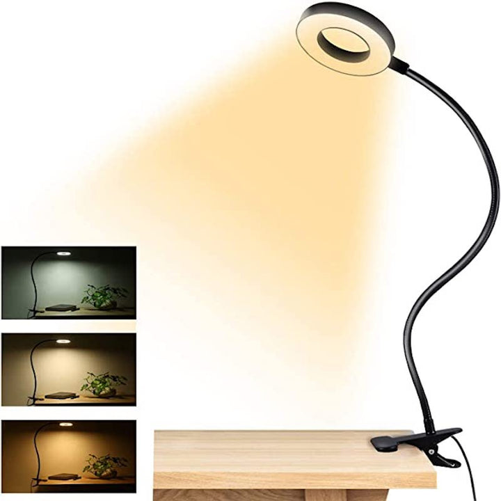 Lisslune | Clip-on Light - Reading lamp with 48 LEDs, 3 color modes and 10 brightness levels, eye protection and flexible gooseneck