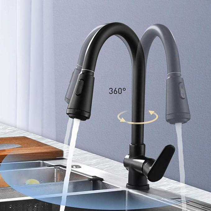 Lisslune | Velvra Matte Black Pull-Out Kitchen Tap with Dual Spray & Single Lever Control
