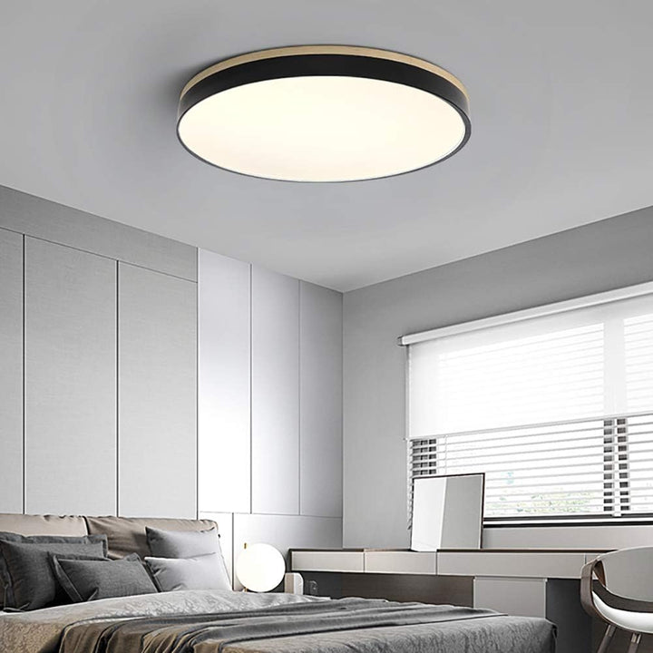 Lisslune | Wooden Round Shape Flush Ceiling Light | LED. Solid Wood & Iron for Living Room. Dining Room & Hallway