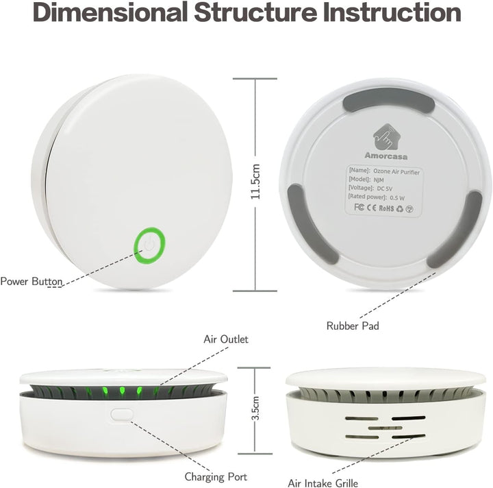 Lisslune | FreshAir Ozone Odour Eliminator – Portable Air Purifier for Smoke, Pet Smells & Household Odours