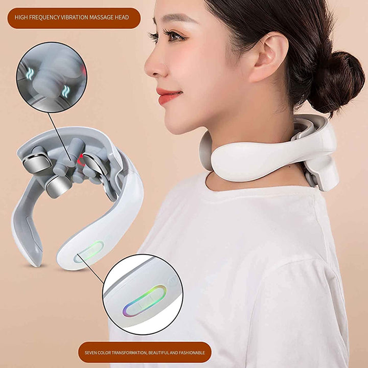 Lisslune | Neck massager with heat, pain therapy, smart neck massager, 4 massage heads portable deep tissue trigger point massager